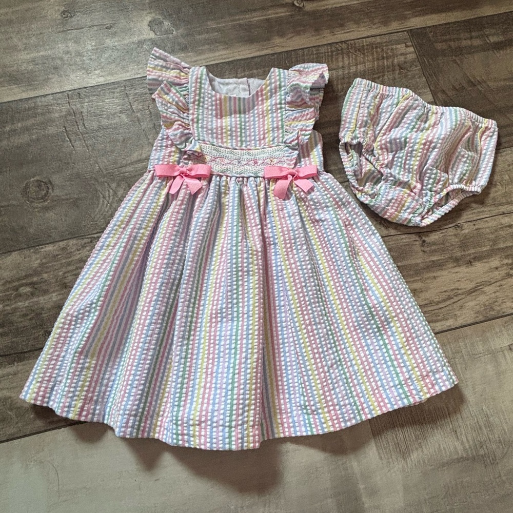 Bonnie Baby Pastel Striped Dress with Bloomers